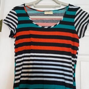 Black, White, Red, and Teal Striped maxi dress